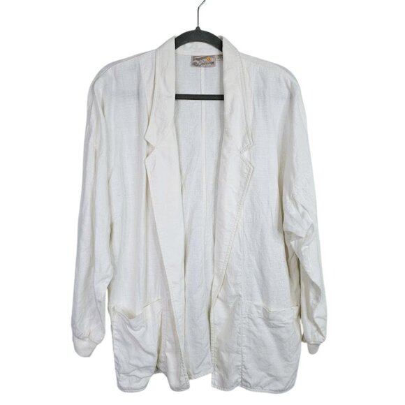 Vtg Women's LIZ CLAIBORNE 100% Linen Open Blazer Jacket WHITE size M Y2K Casual - Picture 1 of 7